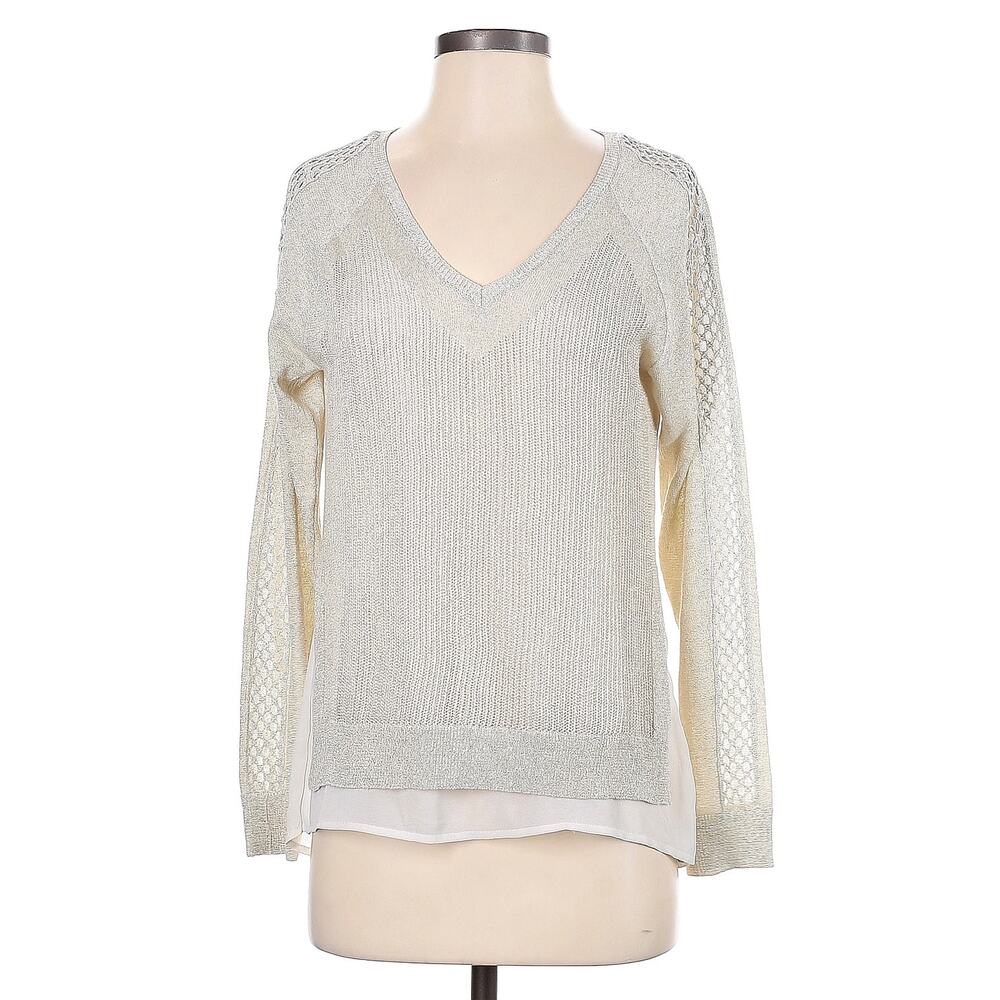 Lucky Brand | S | Metallic Silver V-Neck Long Sleeve Layered Pullover Sweater